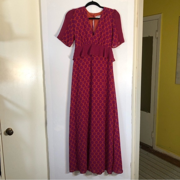 ASOS Twisted Wunder Frill Waist Detail Hexagon Printed Maxi Dress in Rust - Picture 5 of 16